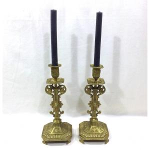 Pair Of Bronze Candlesticks