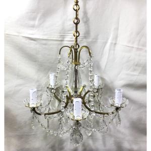 Chandelier With 5 Lights In Bronze And Crystal