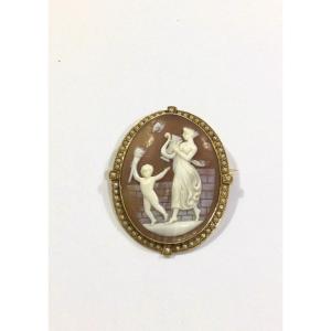 Shell And Pearl Cameo Brooch