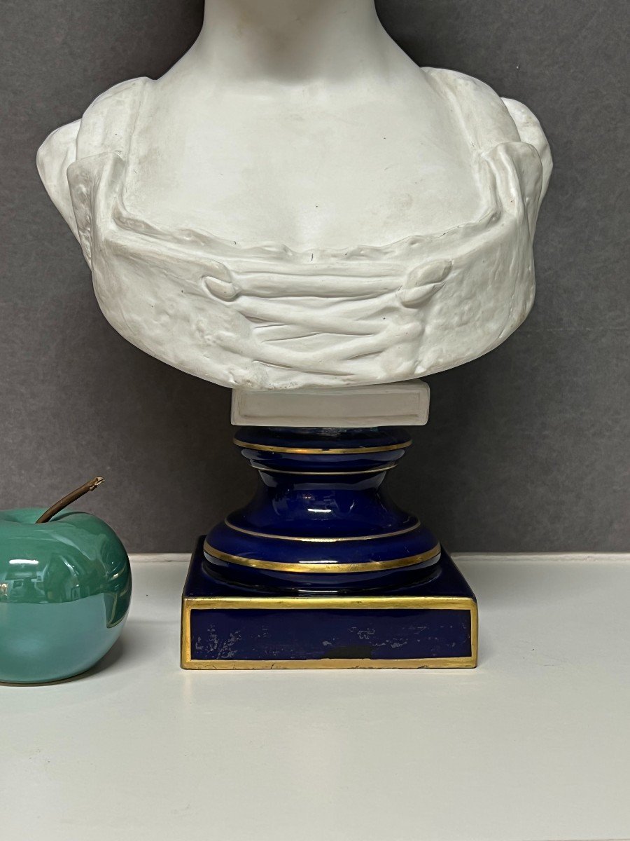 Ernesto Troili, Large Bust In Nineteenth Porcelain Biscuit, Young Woman With Bonnet-photo-3