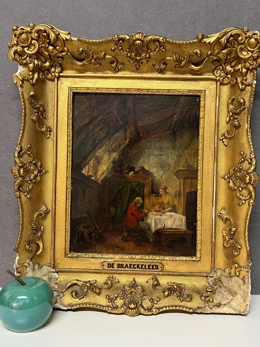 Ferdinand De Braekeleer ( 1792-1883 ) Belle Huile Sur Panneau De Bois, Scène d'Intérieur-photo-2