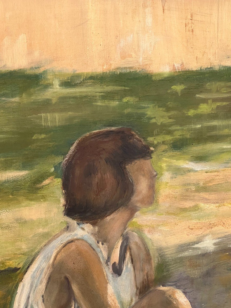 Ferdinand Lucien Bivel ( 1888-1950 ), Peinture Huile Sur Isorel, Femme Aux Pommes-photo-3