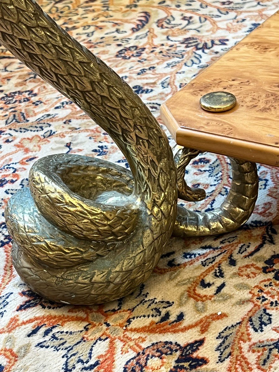Table Basse 70's, design, 4 Pieds Cobra En Bronze Massif, Plateau Verre-photo-7