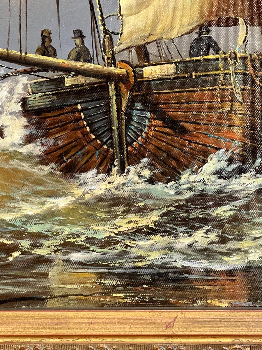 John Russel Chancellor (1925-1984) Rare On The Market, Oil On Canvas, Marine, Boats-photo-4