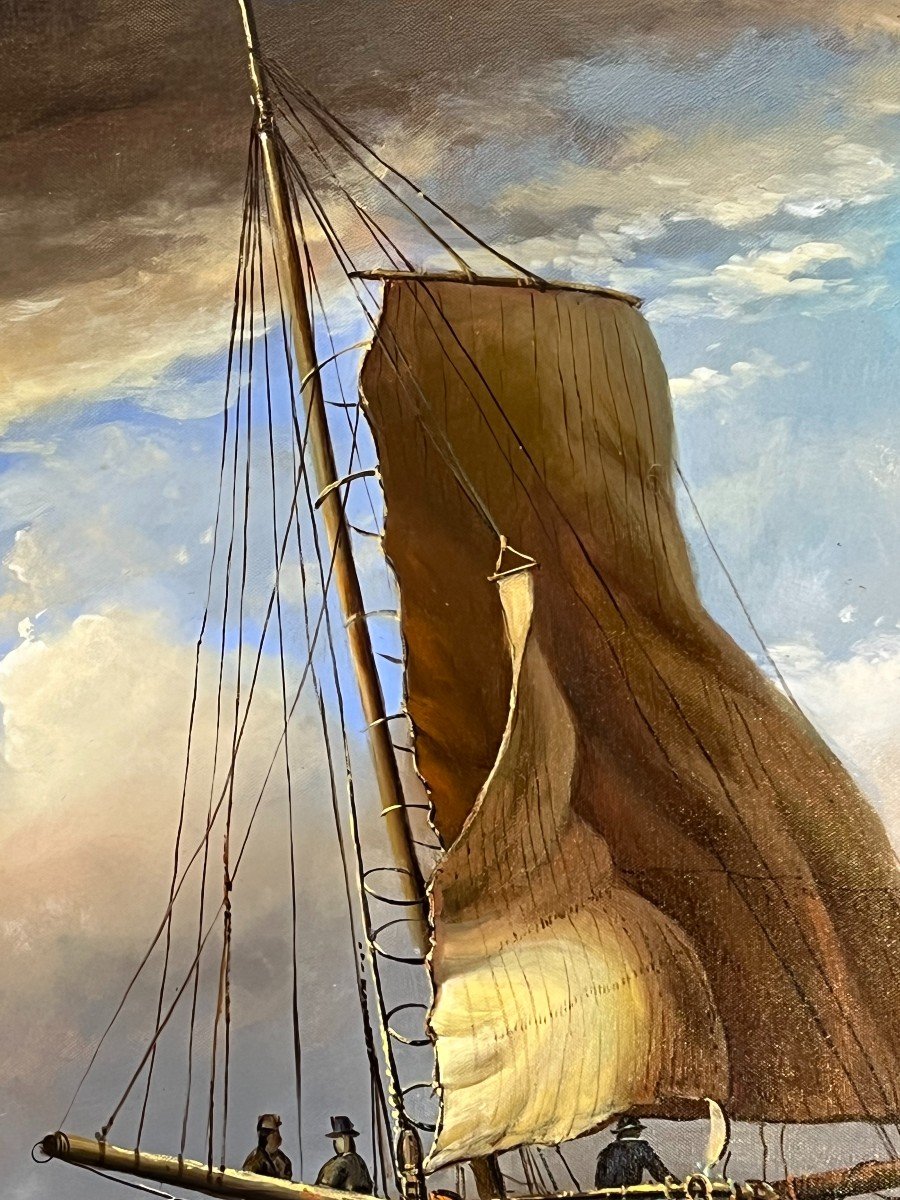 John Russel Chancellor (1925-1984) Rare On The Market, Oil On Canvas, Marine, Boats-photo-1