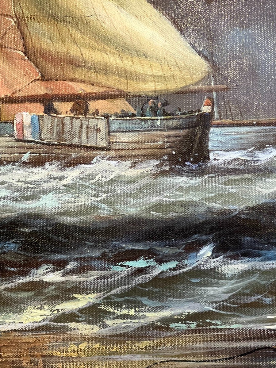 John Russel Chancellor (1925-1984) Rare On The Market, Oil On Canvas, Marine, Boats-photo-4