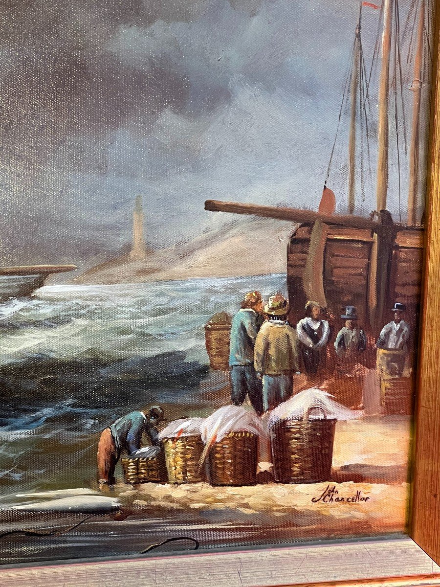 John Russel Chancellor (1925-1984) Rare On The Market, Oil On Canvas, Marine, Boats-photo-5