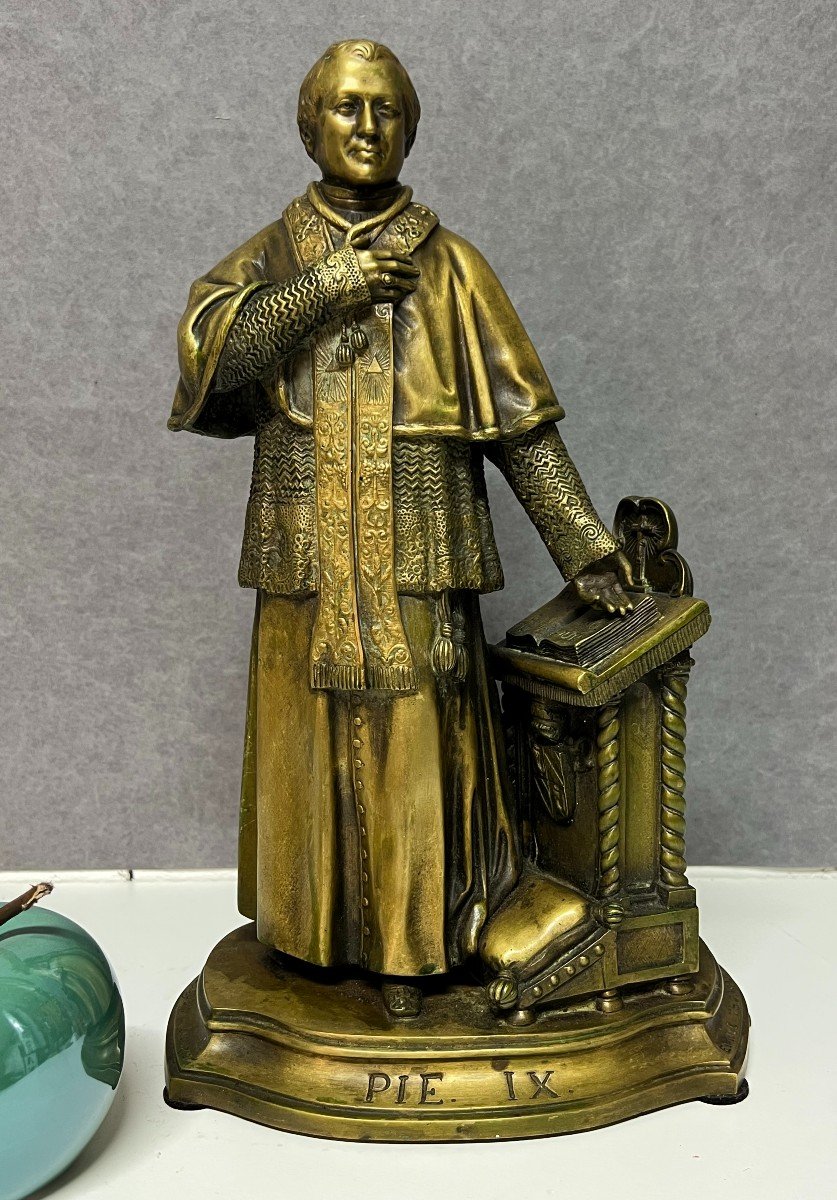 Emile Eugene Thomas ( 1817-1882 ) Sculpture Bronze Du Pape Pie Ix, Boyer Bronzier