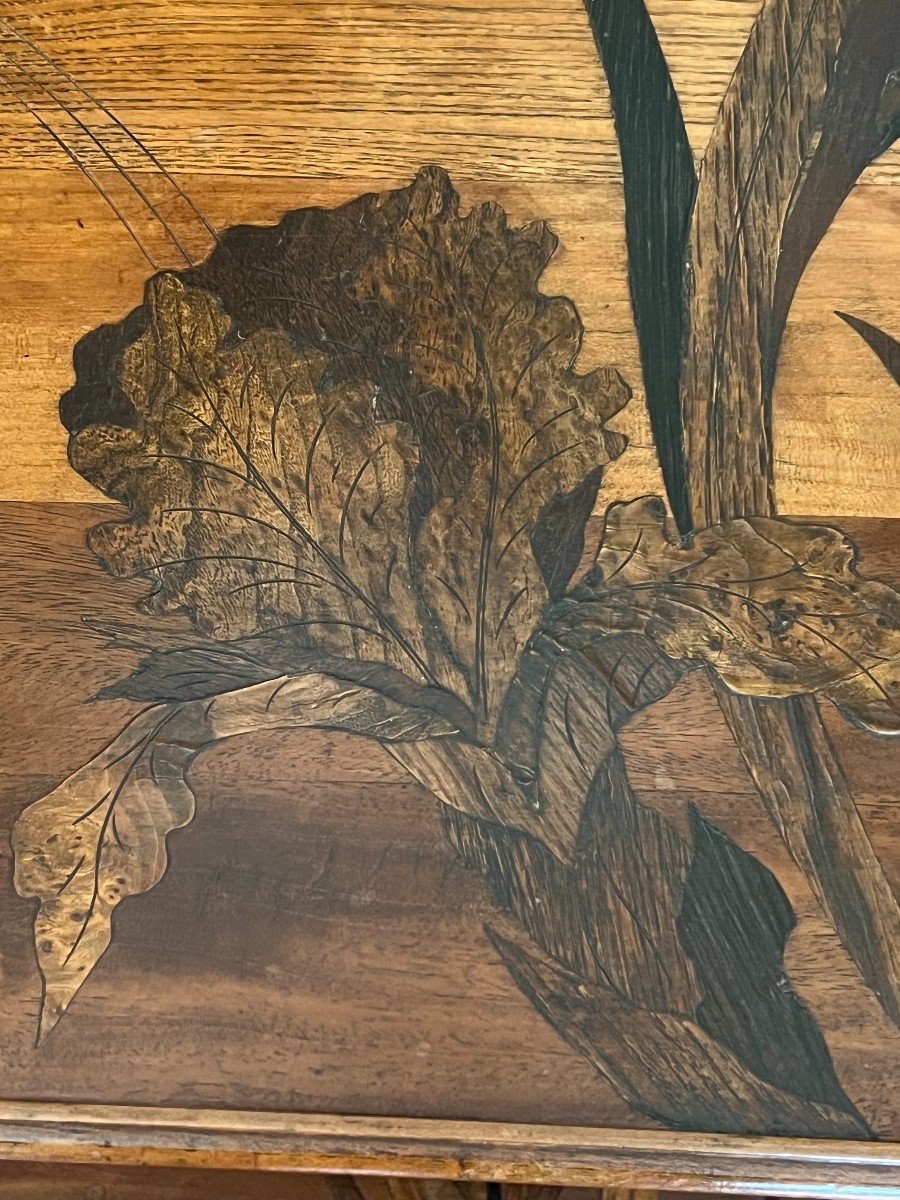 Belle Table à Thé, Emile Gallé, Sur Deux Plateaux, Marqueterie, Première Période-photo-3