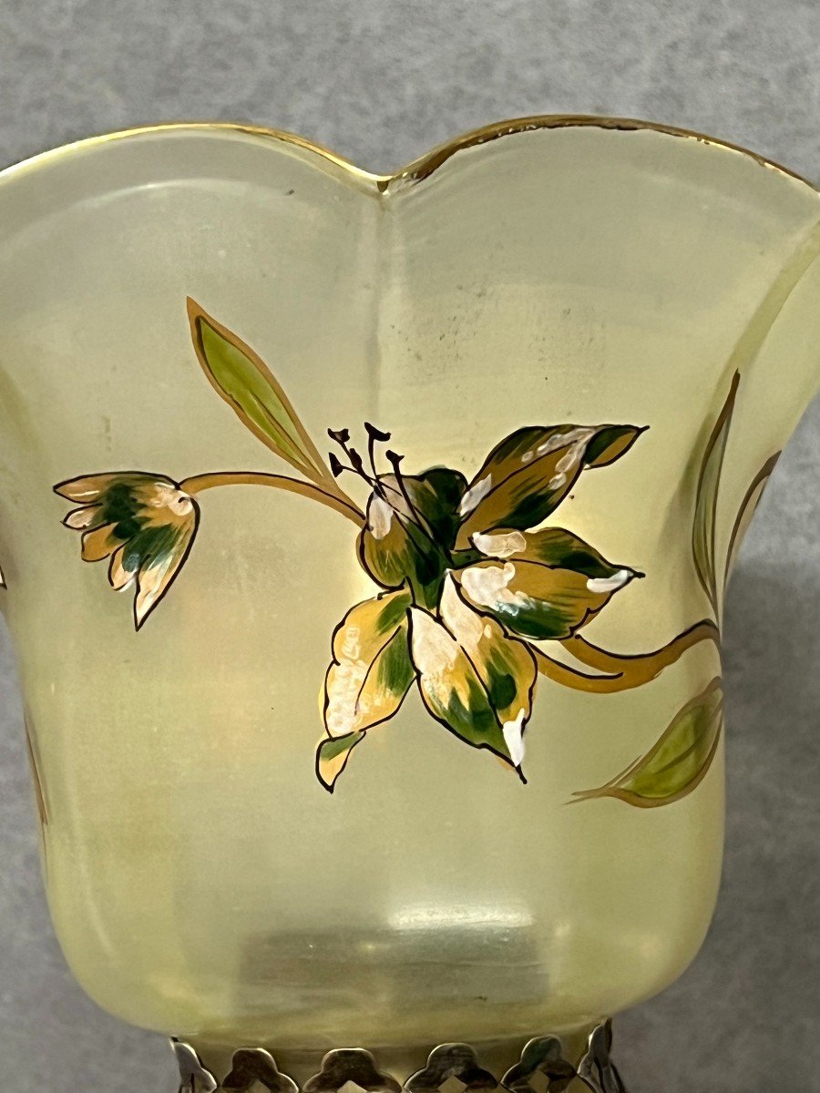 Charles Emile Jonchery ( 1873-1937 ) Pied De Lampe à Pétrole En Régule Argenté Art Nouveau-photo-3
