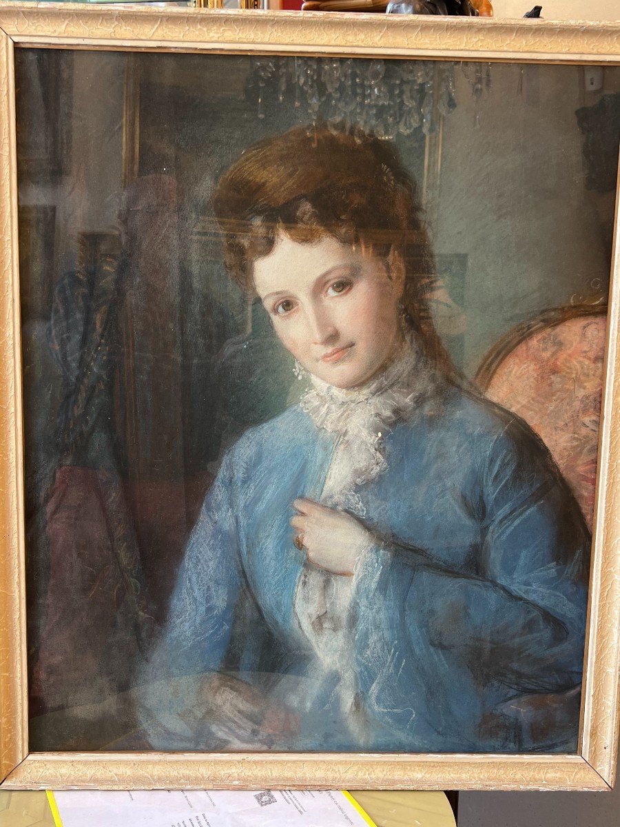 Portrait d'une femme élégante en Pastel, Cercle de William Hogarth-photo-2