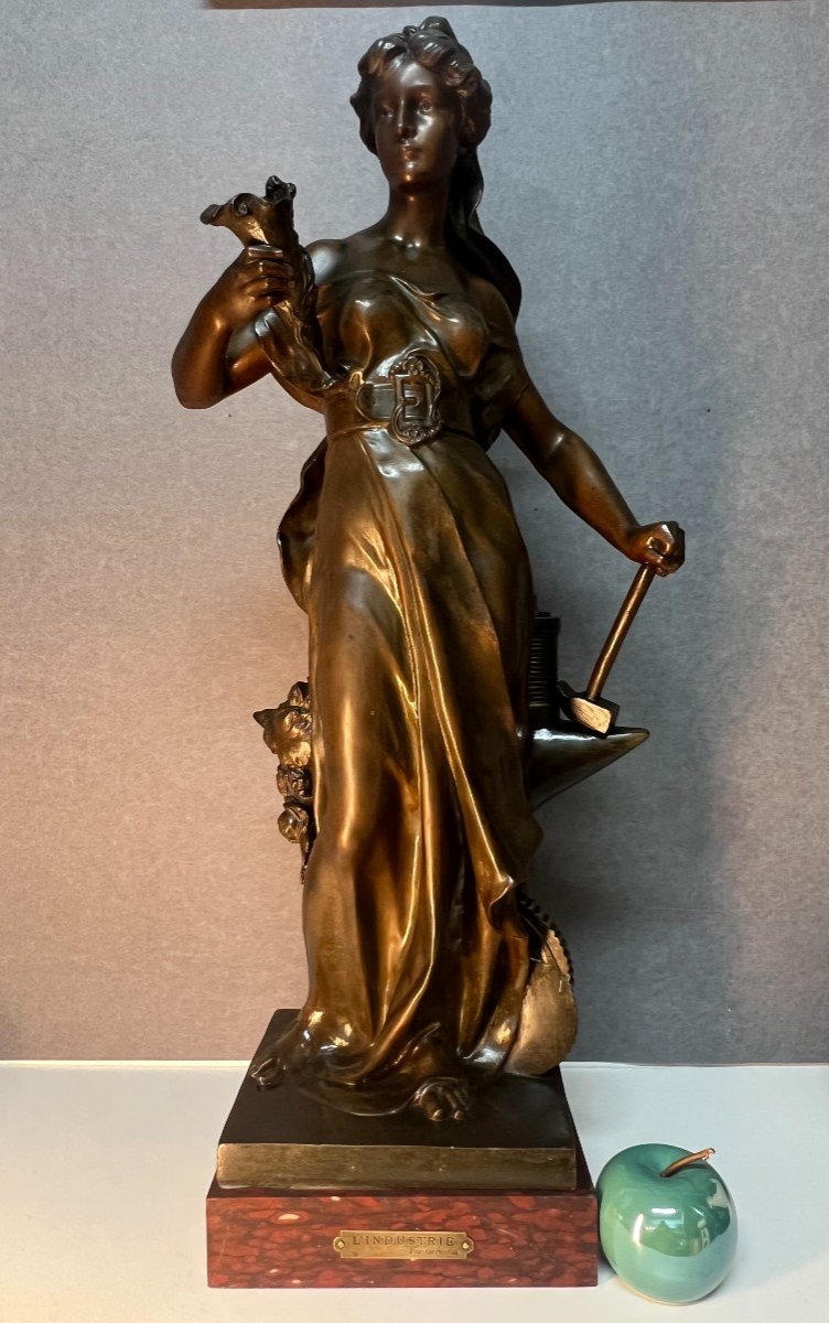Jean Baptiste Germain (1841-1910), Grande Sculpture Représentant l'Industrie en régule