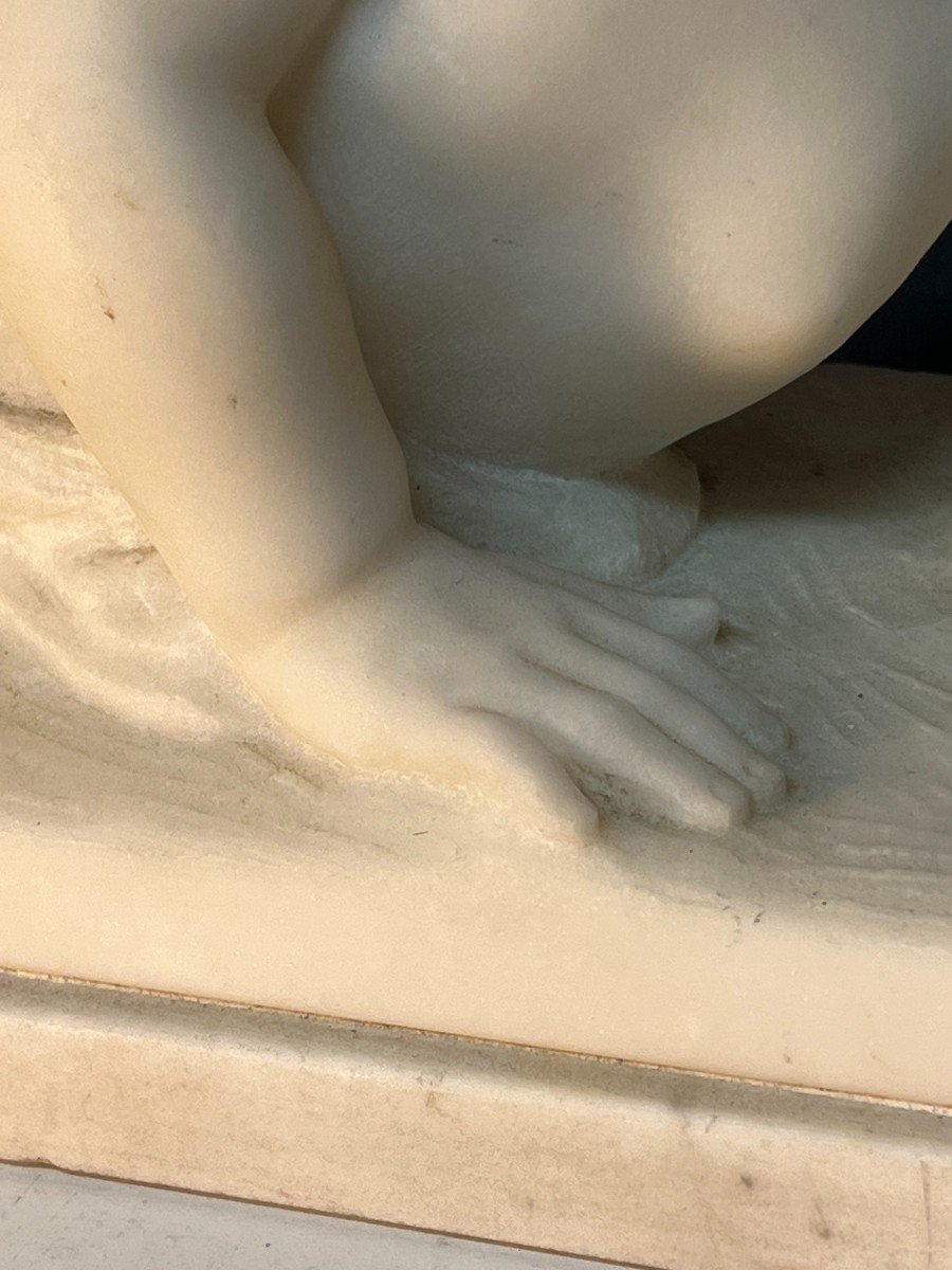 Beautiful And Rare Marble Sculpture By Alexandre Notari, Lying Child-photo-1