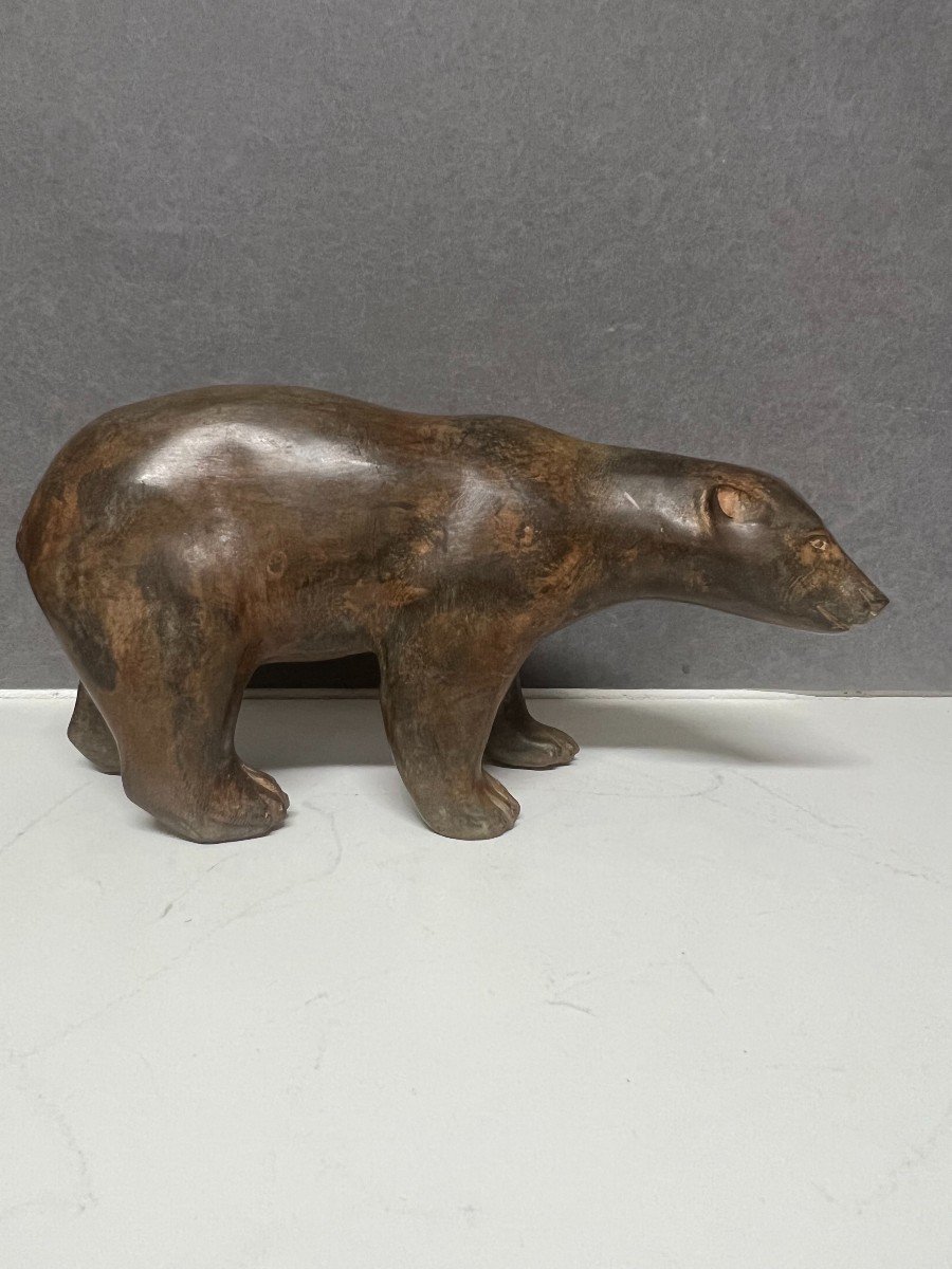 Pierre Chenet (20th Century) Polar Bear Bronze With Ocher Brown Patina-photo-3