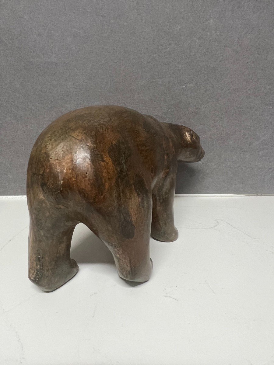 Pierre Chenet (20th Century) Polar Bear Bronze With Ocher Brown Patina-photo-4