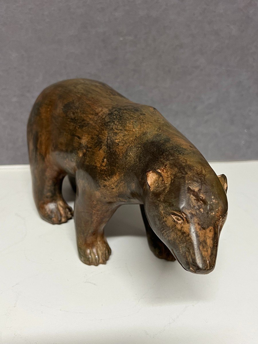 Pierre Chenet (20th Century) Polar Bear Bronze With Ocher Brown Patina-photo-3