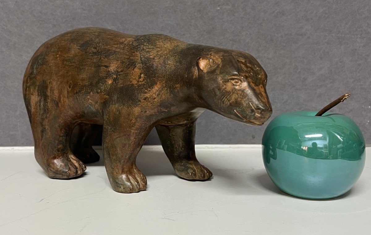 Pierre Chenet (20th Century) Polar Bear Bronze With Ocher Brown Patina