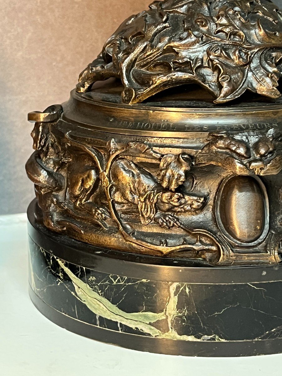 Paire De Vases Couvert En Bronze Sculpté De Pierre Jules Mène Daté 1860-photo-2