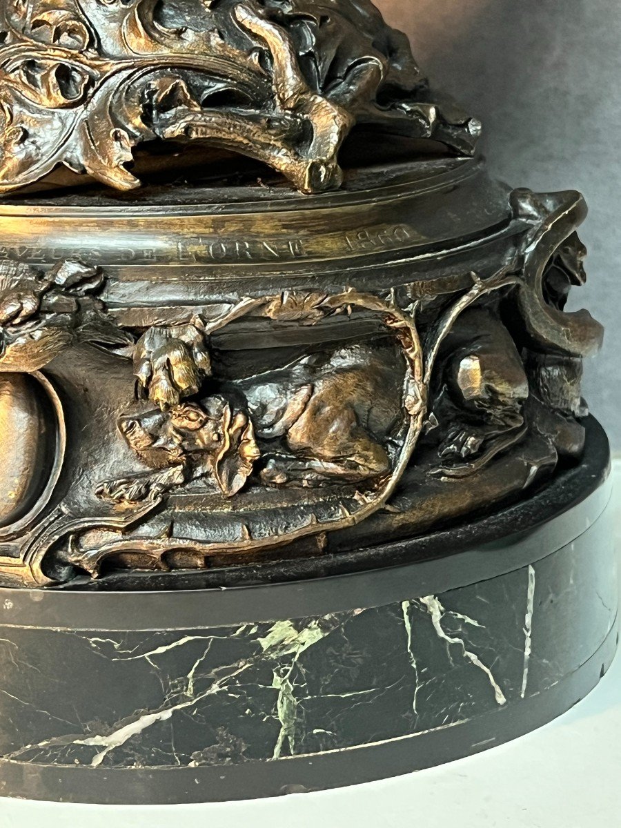 Paire De Vases Couvert En Bronze Sculpté De Pierre Jules Mène Daté 1860-photo-3