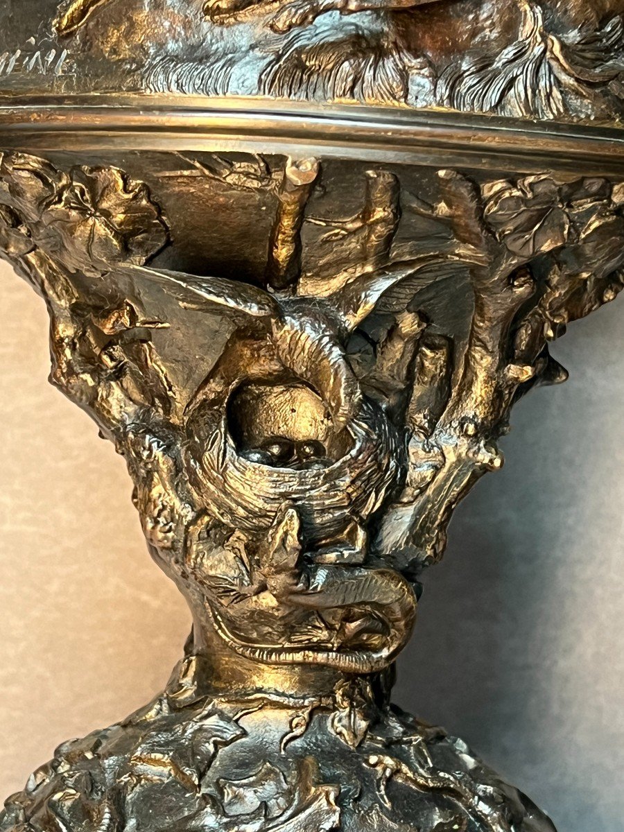 Paire De Vases Couvert En Bronze Sculpté De Pierre Jules Mène Daté 1860-photo-4