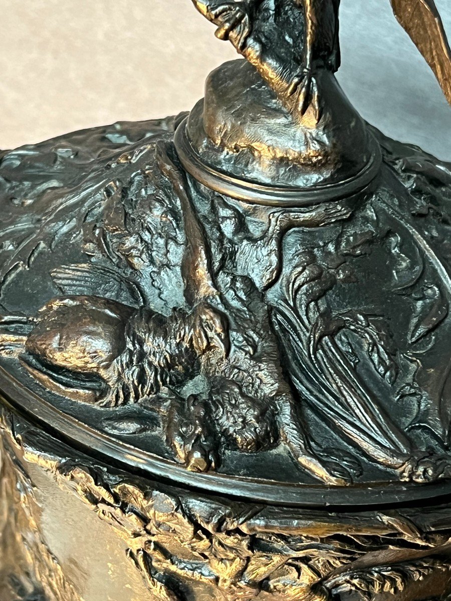 Paire De Vases Couvert En Bronze Sculpté De Pierre Jules Mène Daté 1860-photo-7