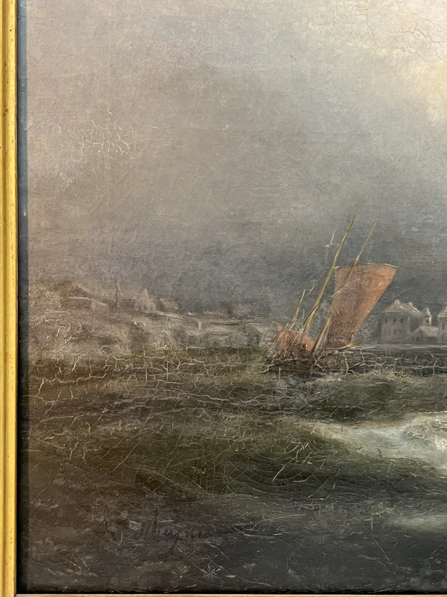Peinture Du XIXe Siècle, Fort Ou Baie De Saint-malo Par Temps D’orage-photo-3