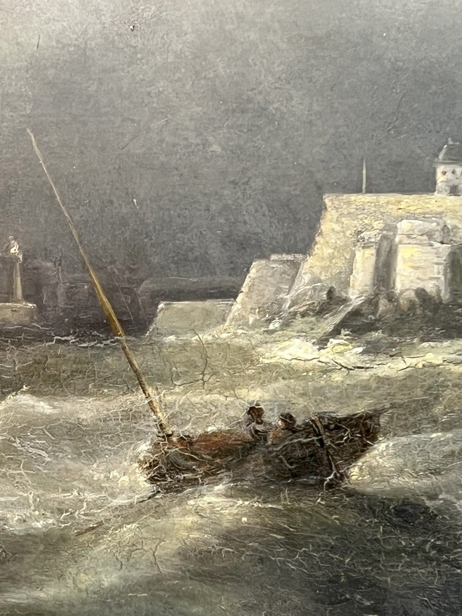 Peinture Du XIXe Siècle, Fort Ou Baie De Saint-malo Par Temps D’orage-photo-5