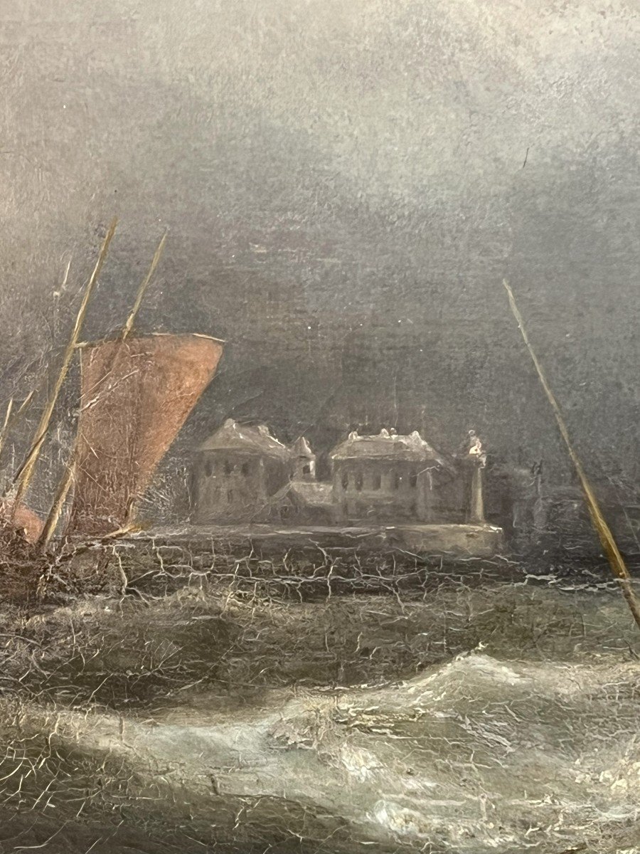 Peinture Du XIXe Siècle, Fort Ou Baie De Saint-malo Par Temps D’orage-photo-6