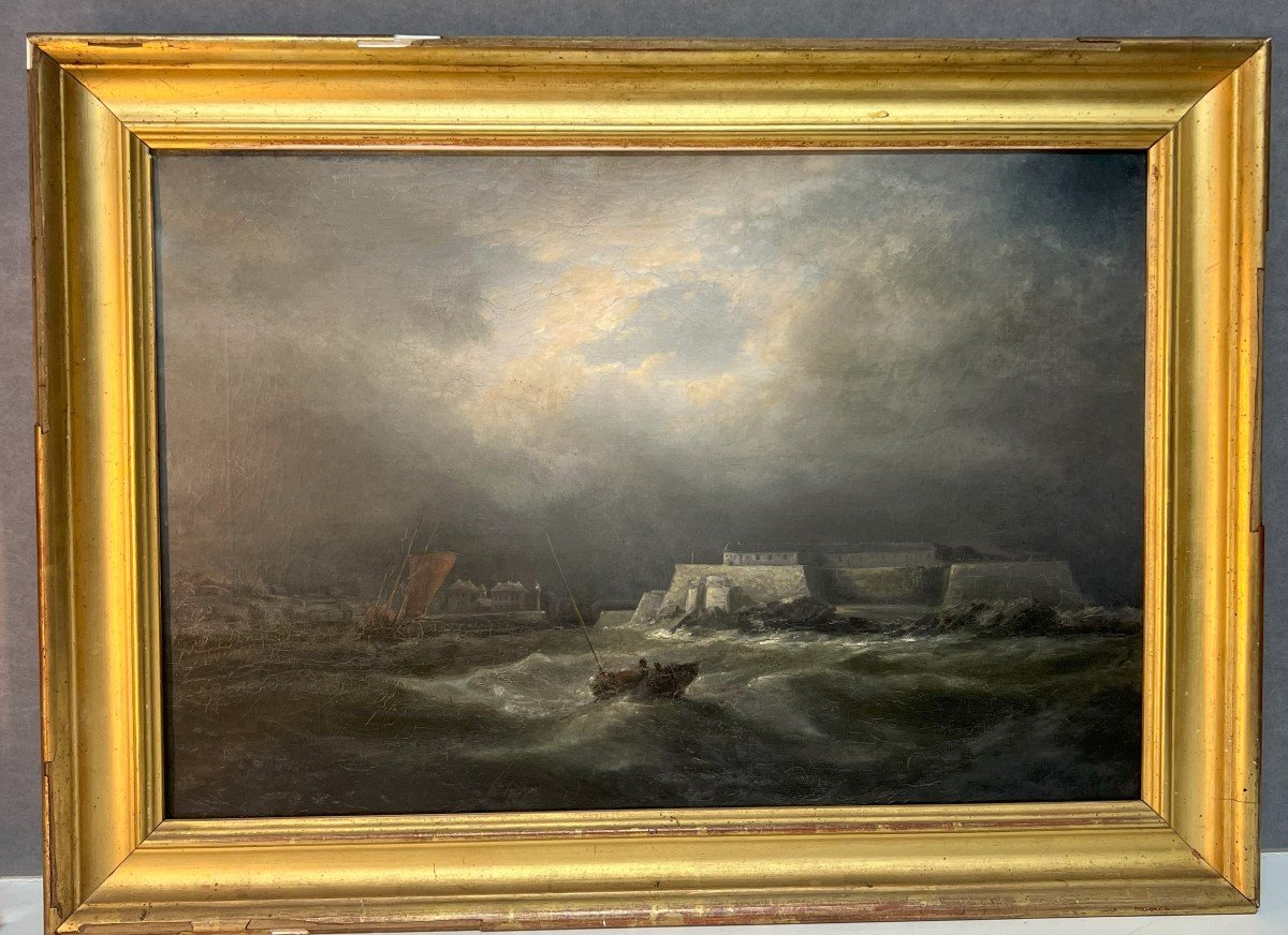 Peinture Du XIXe Siècle, Fort Ou Baie De Saint-malo Par Temps D’orage