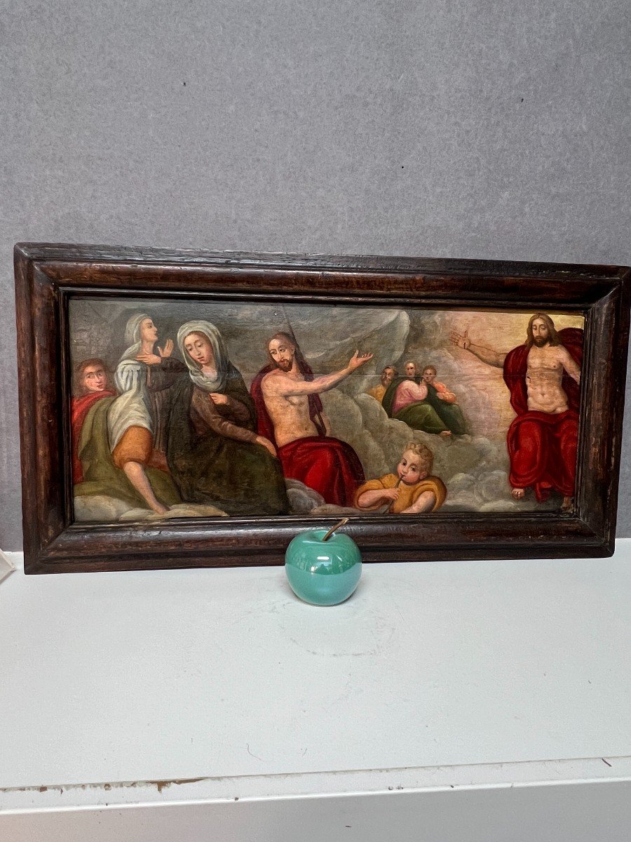 Very Beautiful Painted Religious Painting, Oil On Wooden Panel, 17th Century Period-photo-2