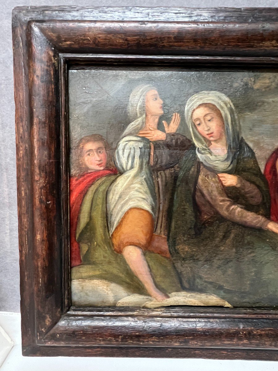 Very Beautiful Painted Religious Painting, Oil On Wooden Panel, 17th Century Period-photo-3