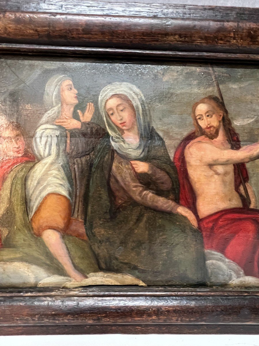 Very Beautiful Painted Religious Painting, Oil On Wooden Panel, 17th Century Period-photo-4