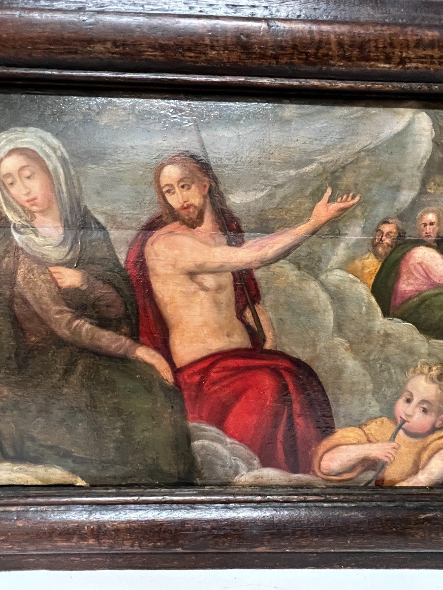 Very Beautiful Painted Religious Painting, Oil On Wooden Panel, 17th Century Period-photo-1