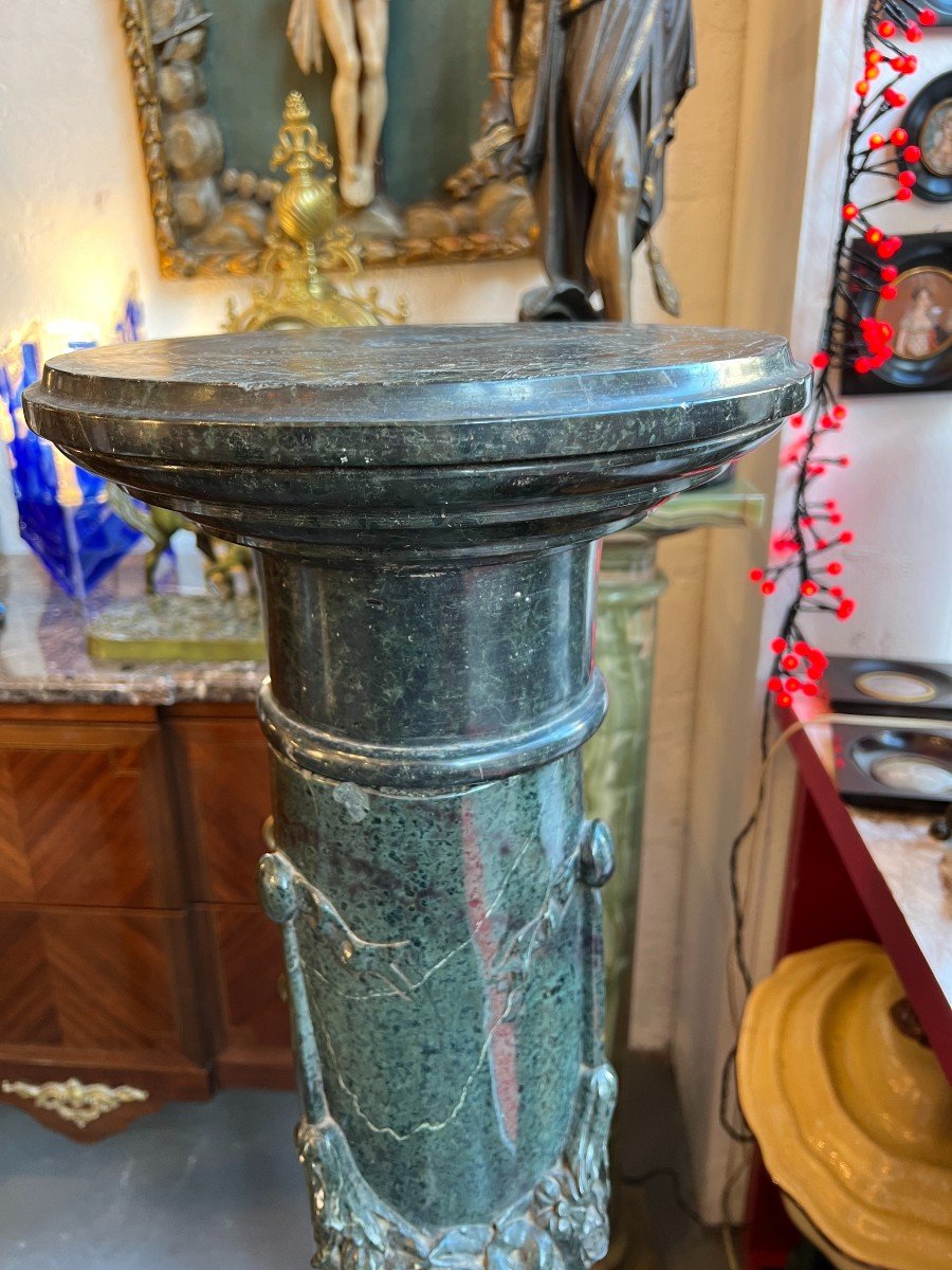 Very Beautiful And Old Green Marble Column, Dating From The 19th Century-photo-2