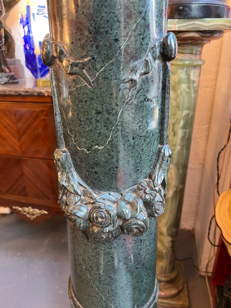 Very Beautiful And Old Green Marble Column, Dating From The 19th Century-photo-3