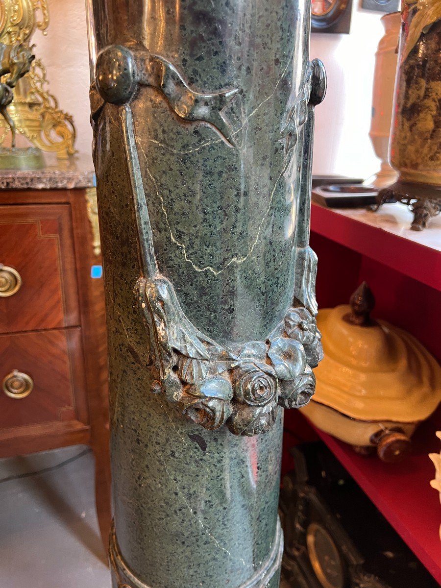 Very Beautiful And Old Green Marble Column, Dating From The 19th Century-photo-4