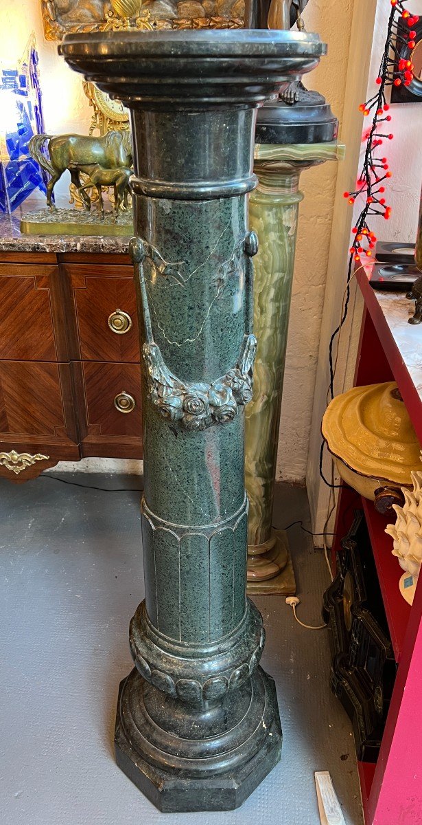 Very Beautiful And Old Green Marble Column, Dating From The 19th Century