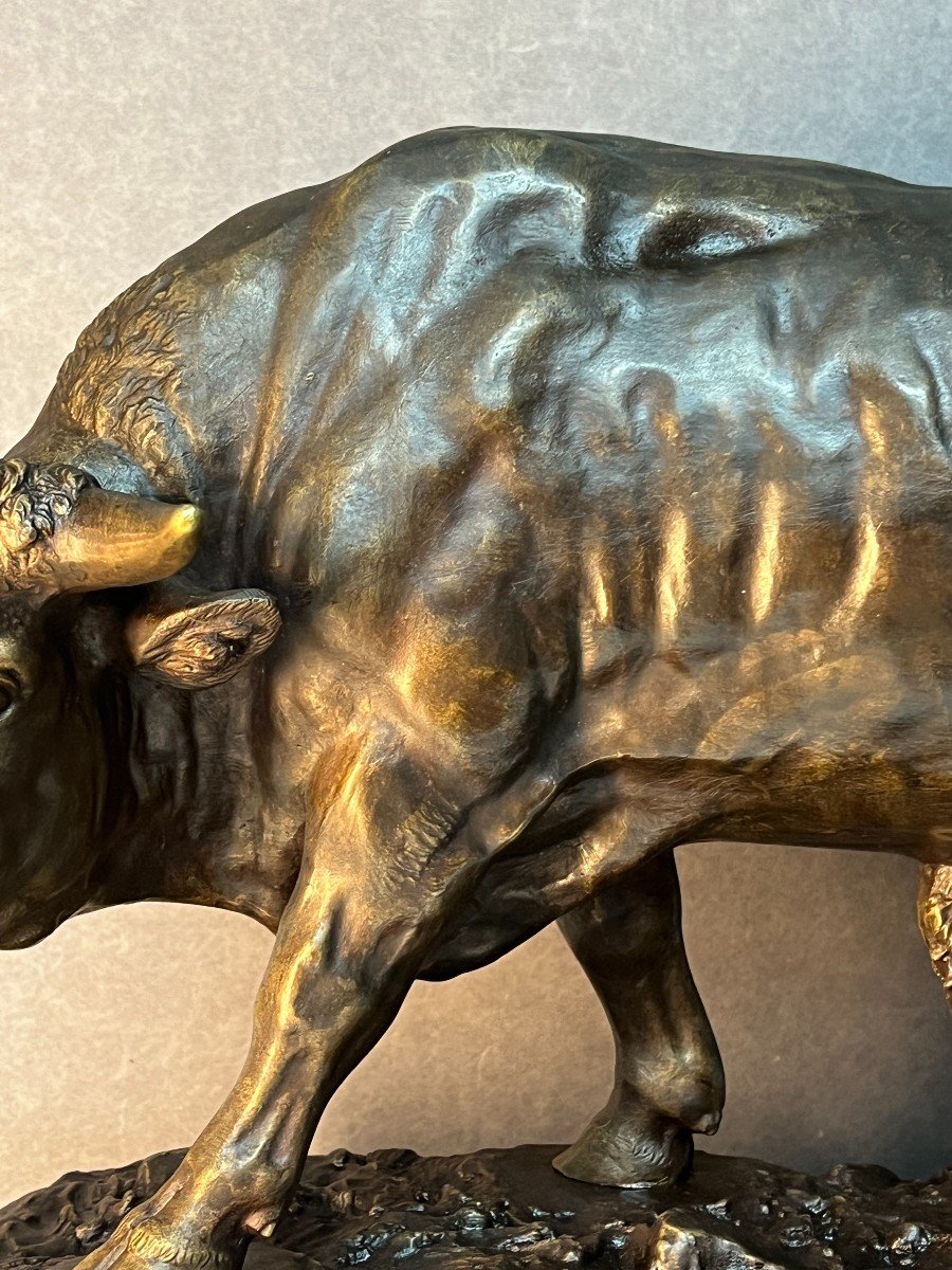 Louis Vidal (the Blind Man) Said Natavel, Large Bronze Sculpture Of A Bull-photo-4