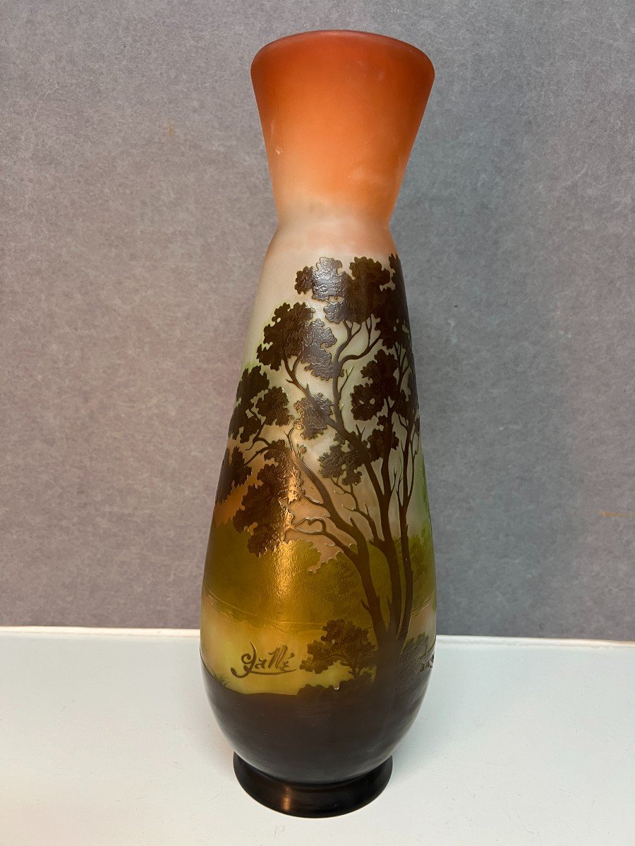 Grand Vase En Verre Multicouche Et Dégagé à L’acide, Signé Gallé En Camée, 40 Cm-photo-2
