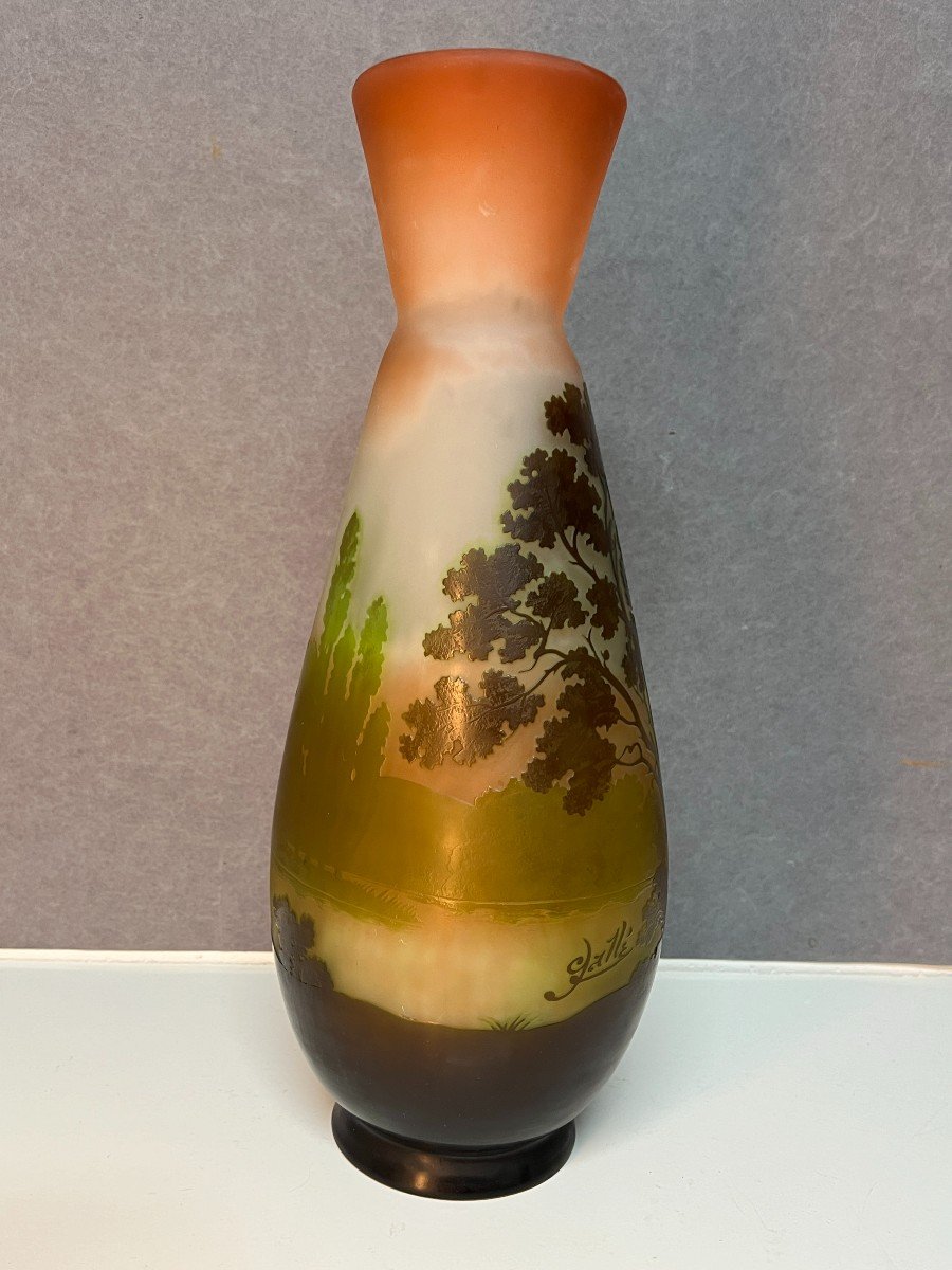 Grand Vase En Verre Multicouche Et Dégagé à L’acide, Signé Gallé En Camée, 40 Cm-photo-1