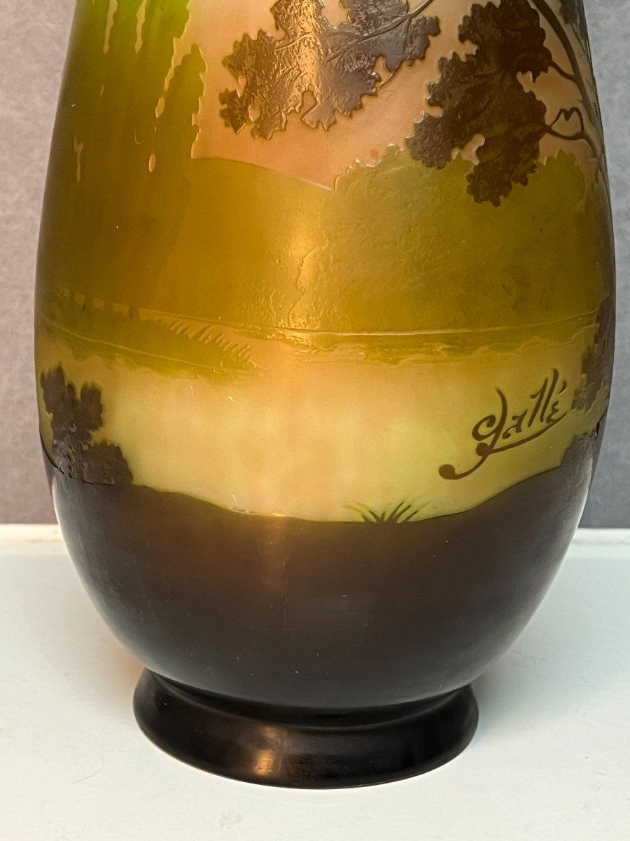 Grand Vase En Verre Multicouche Et Dégagé à L’acide, Signé Gallé En Camée, 40 Cm-photo-2