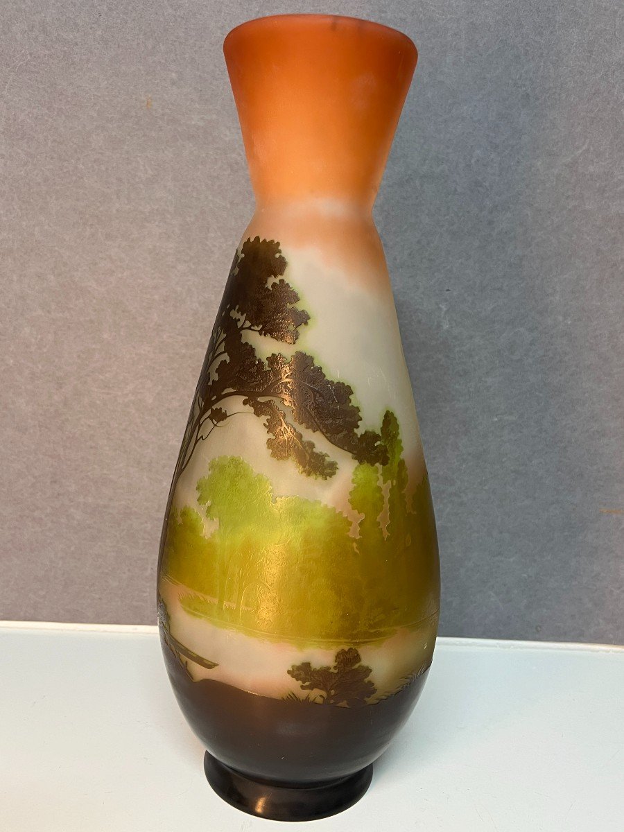Grand Vase En Verre Multicouche Et Dégagé à L’acide, Signé Gallé En Camée, 40 Cm-photo-5