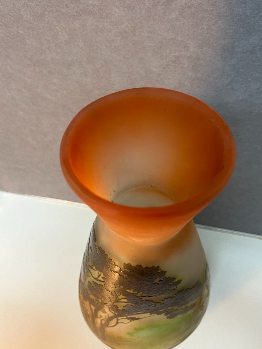 Grand Vase En Verre Multicouche Et Dégagé à L’acide, Signé Gallé En Camée, 40 Cm-photo-7