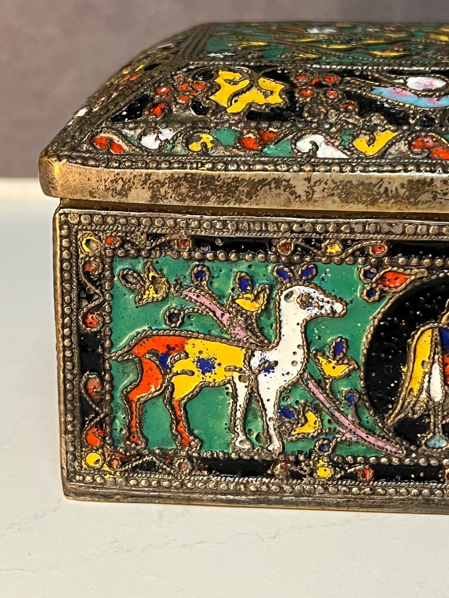 Pretty Metal Box Entirely In Cloisonné Enamels, Russia, Early 20th Century-photo-3