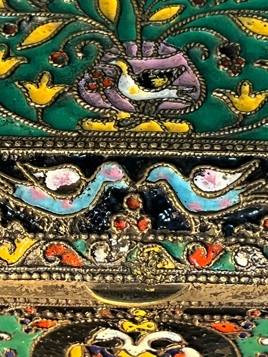 Pretty Metal Box Entirely In Cloisonné Enamels, Russia, Early 20th Century-photo-3