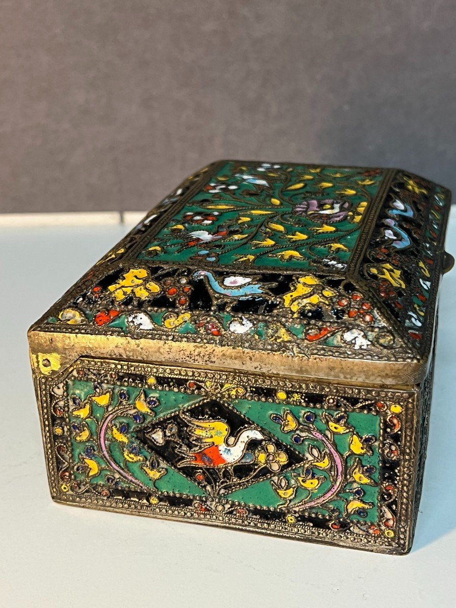 Pretty Metal Box Entirely In Cloisonné Enamels, Russia, Early 20th Century-photo-6