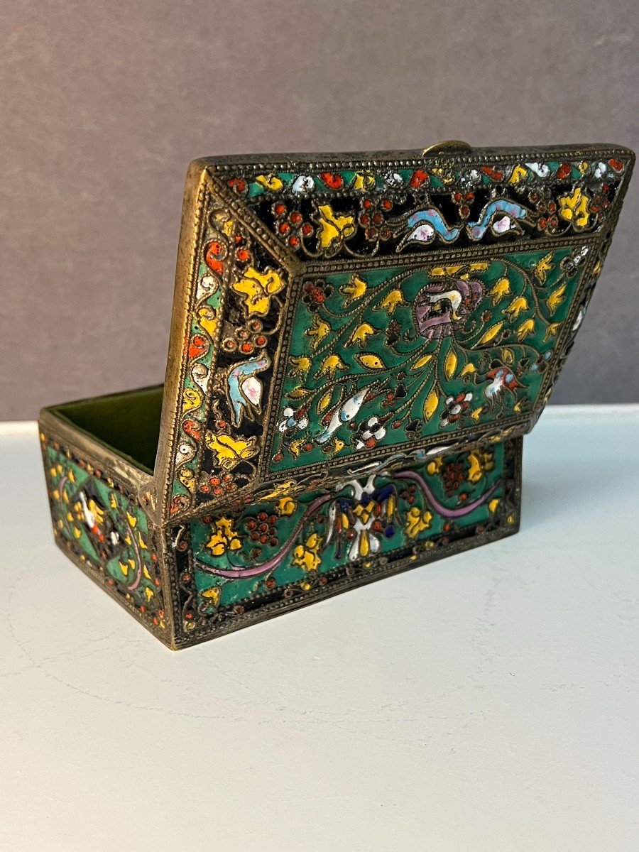 Pretty Metal Box Entirely In Cloisonné Enamels, Russia, Early 20th Century-photo-7
