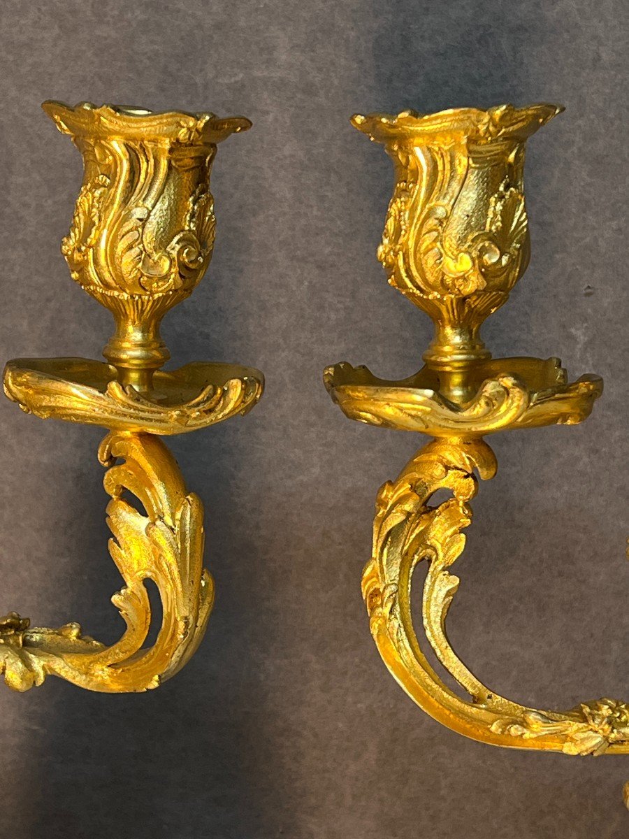 Superb Pair Of Candelabra Candlesticks Candlesticks In Mercury-gilt Bronze 19th Century-photo-4