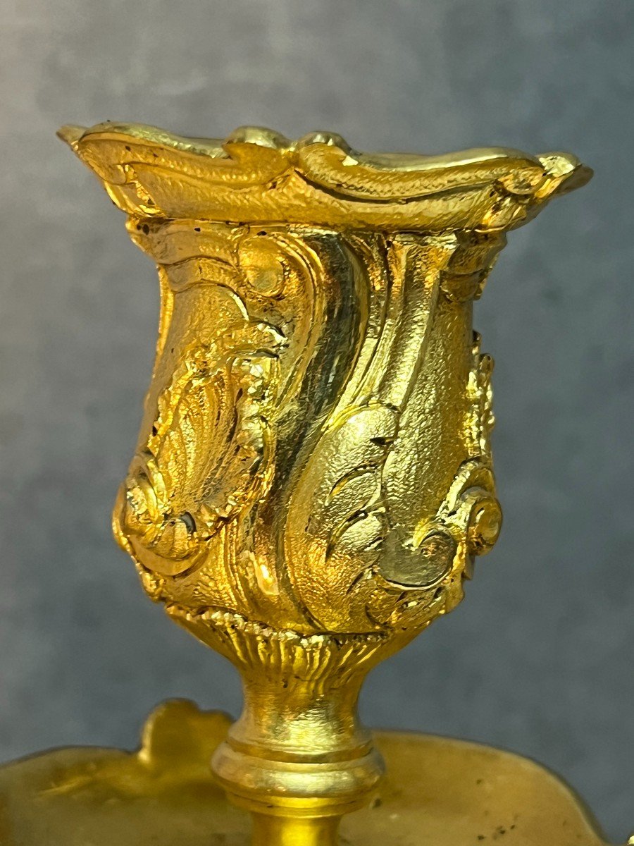 Superb Pair Of Candelabra Candlesticks Candlesticks In Mercury-gilt Bronze 19th Century-photo-1