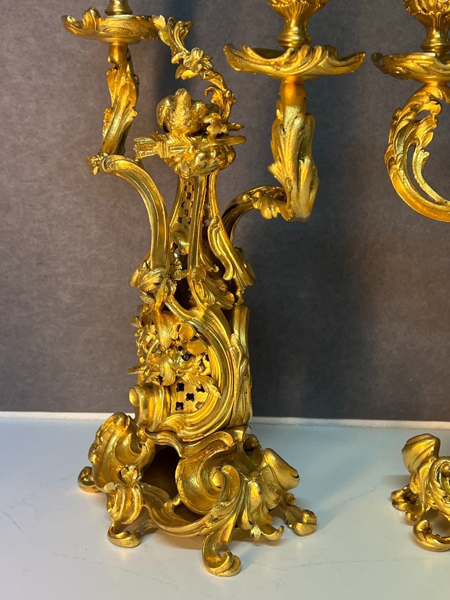 Superb Pair Of Candelabra Candlesticks Candlesticks In Mercury-gilt Bronze 19th Century-photo-6